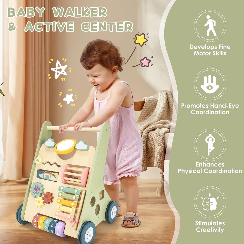 Takeeyce wooden walker back storage for toys and snacks on the go