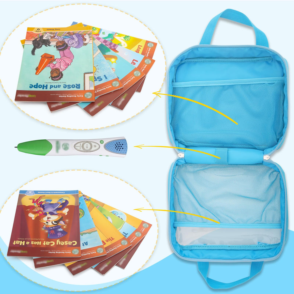 Taladad carrying-case LeapReader blue, inside pocket view keeps accessories neatly organized.