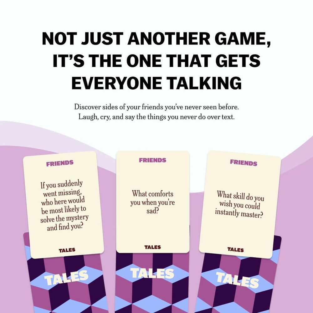 Close-up of a TALES Friends Edition prompt card inspiring thoughtful chats.