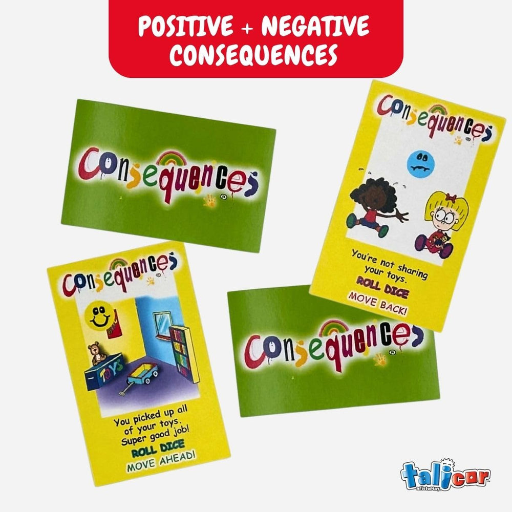 TaliCor Consequences pathway on board guides kids toward fun destinations like the park and Waterland.
