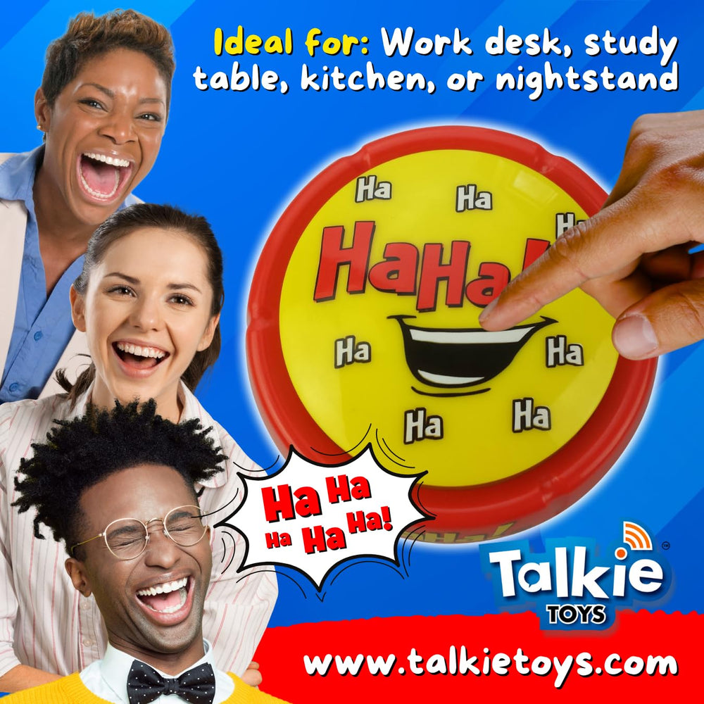 Talkie Toys Ha Ha Button gift-ready-packaging, a playful desk surprise.