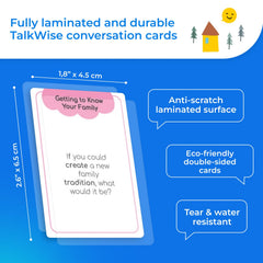 TALKWISE color-coded topics label guide quick topic selection for family chat.