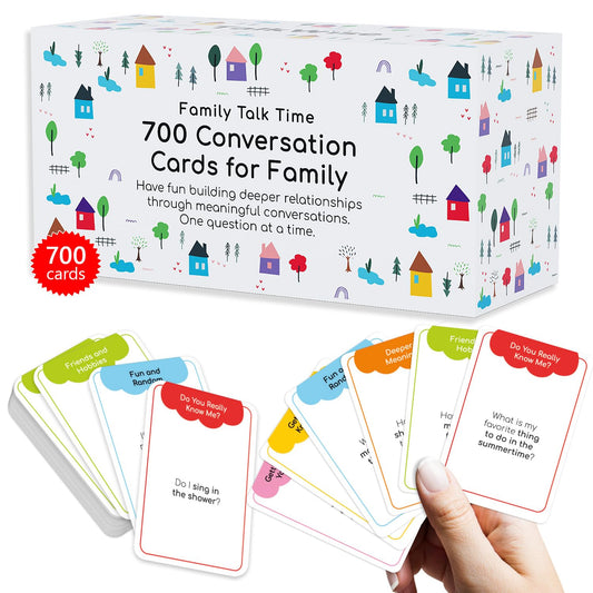 TALKWISE 700 family cards in an open box, ready for dinner prompts.