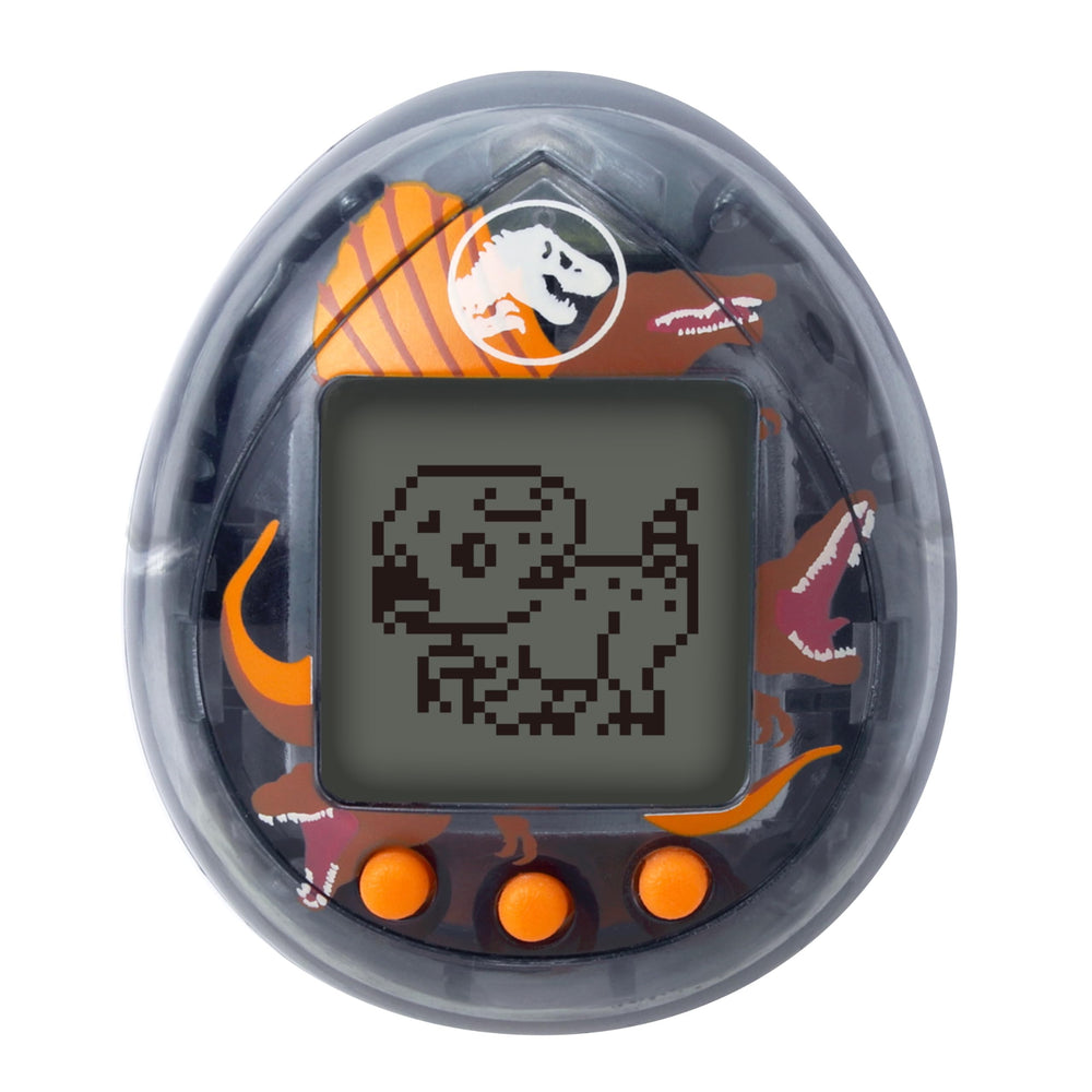 Tamagotchi Nano Spinosaurus close-up showing spine and teeth, a striking desk companion