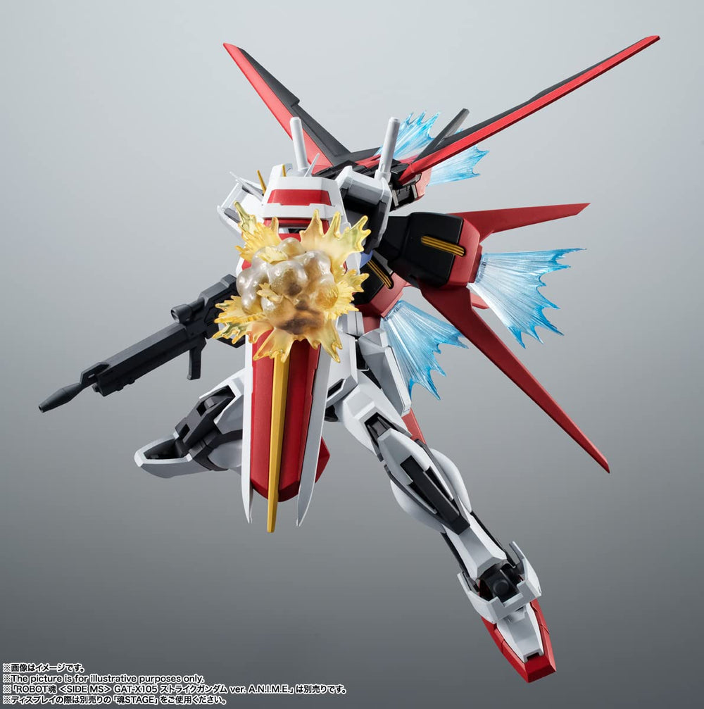 Tamashii Nations Aile Striker with option parts shown for display versatility.