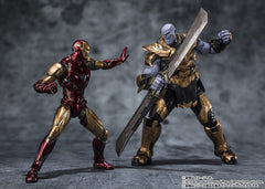 TAMASHII NATIONS Iron Man Mark 85 finger snap captures iconic moment poses.