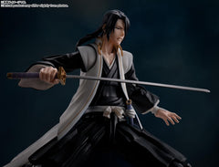 Tamashii Nations Byakuya Kuchiki S.H.Figuarts stands 6.1 inches tall for shelf fit.