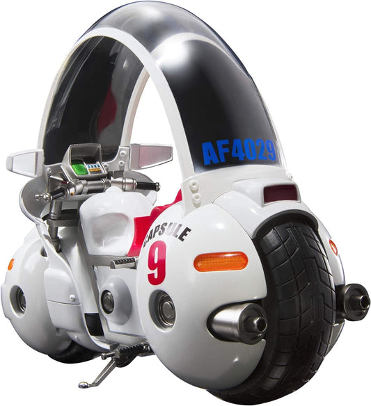 Tamashii Nations Dragon Ball Bulma bike front view with translucent roof panel for display