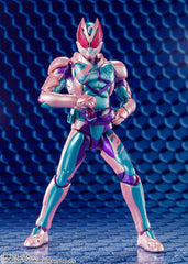 TAMASHII NATIONS Kamen Rider Revi Rex Genome metallic pink-blue finish.