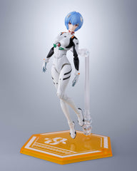 Tamashii Nations Rei Ayanami S.H.Figuarts honeycomb stand supports easy display.