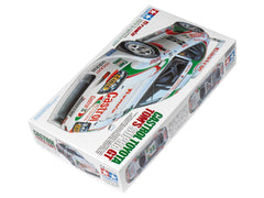 Tamiya 1/24 Castrol Toyota Tom's Supra GT suspension detail enhances realism on display.