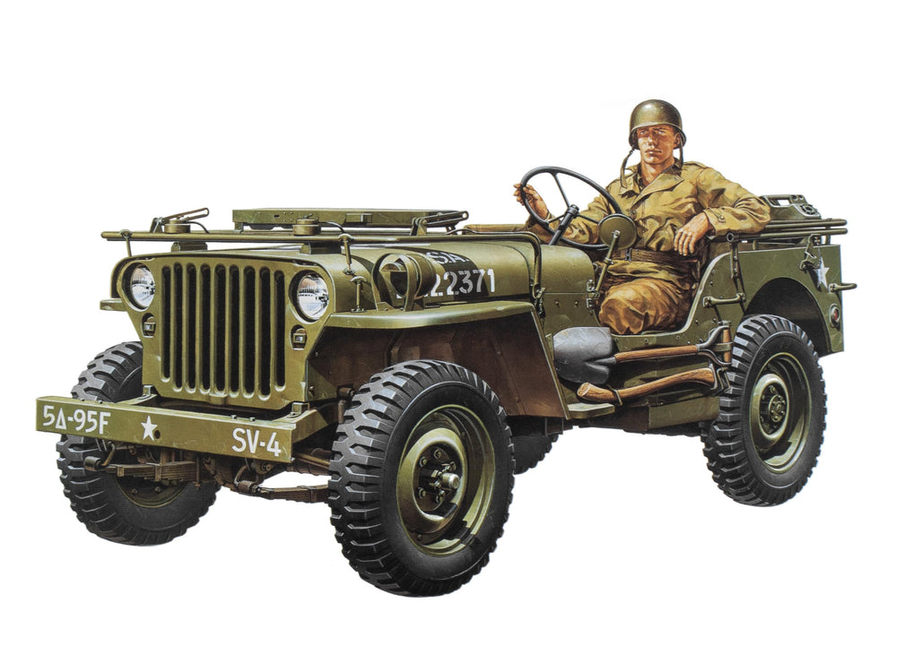 TAMIYA Jeep Willys MB kit detail close-up highlighting authentic 1/35 scale parts for accurate modeling