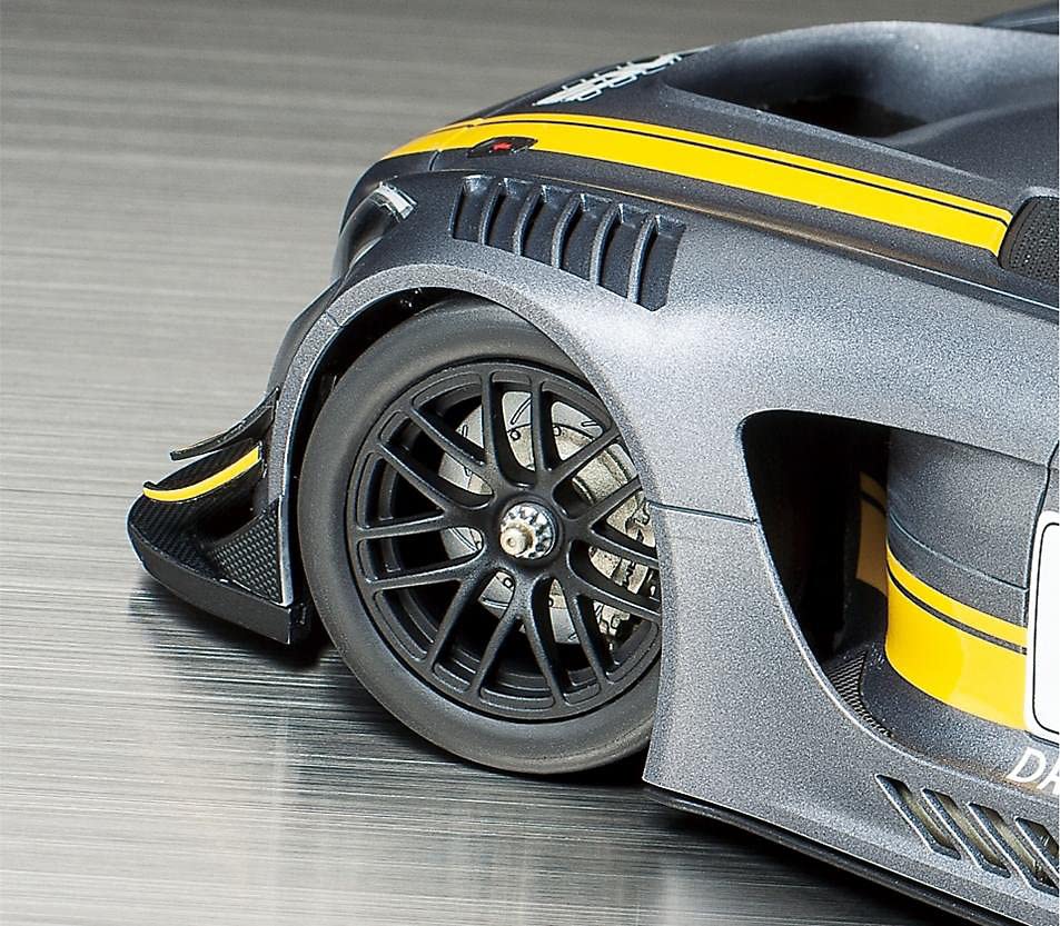 Tamiya Mercedes-AMG GT3 1/24 chassis and suspension parts ready to assemble.
