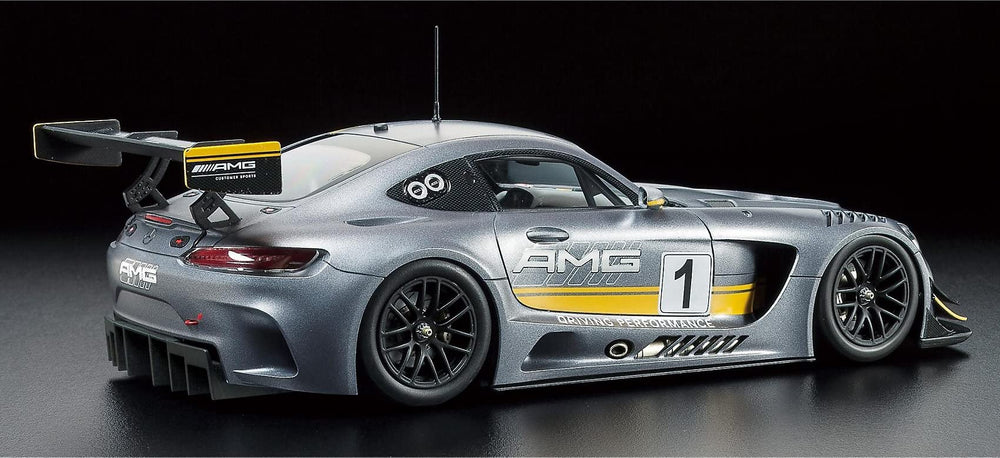 Tamiya Mercedes-AMG GT3 1/24 engine detail highlighting components.