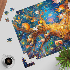 TangMosaic Treehouse Puzzle wooden-table setup supports cozy family game sessions.
