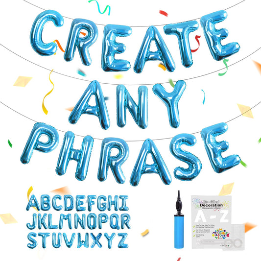TangTuan 52-piece Peacock Blue Foil Letter Balloons for a complete alphabet banner.