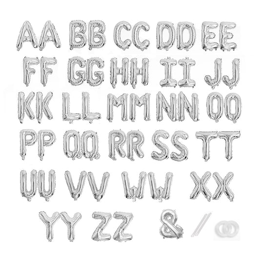 TangTuan 53-pcs silver foil letter balloons for custom banners and standout party decor.