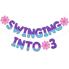 TaoBary Spider Theme banner Swinging Into 3 as a bright birthday backdrop for photos