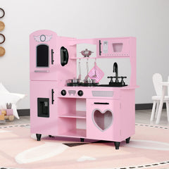 TaoHFE Play Kitchen pink tablecloth enhances pretend dining ambiance