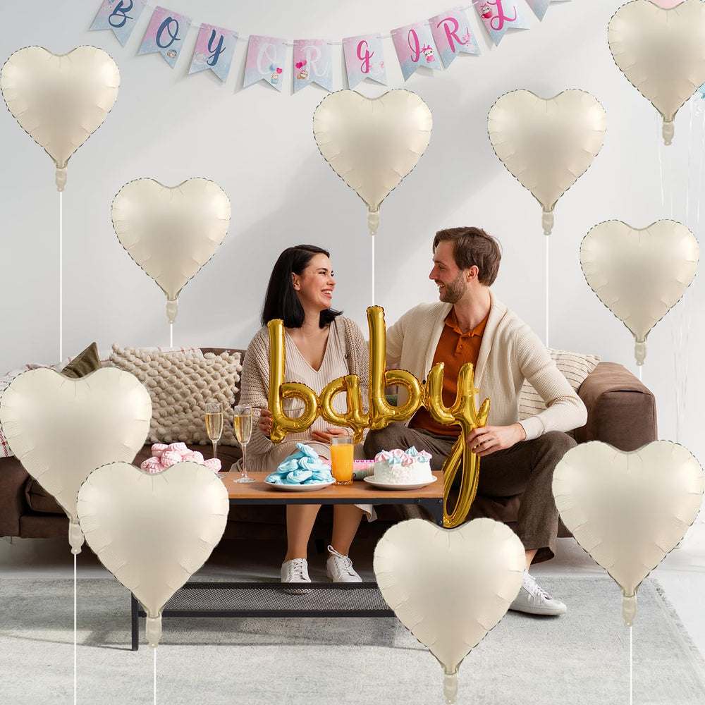 TAOYE cream heart-foil balloon as photo backdrop accent