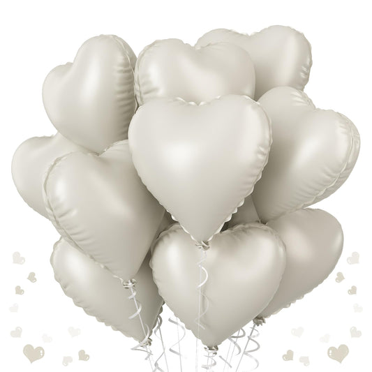 TAOYE cream heart foil balloons 18in pack12 for elegant wedding decor