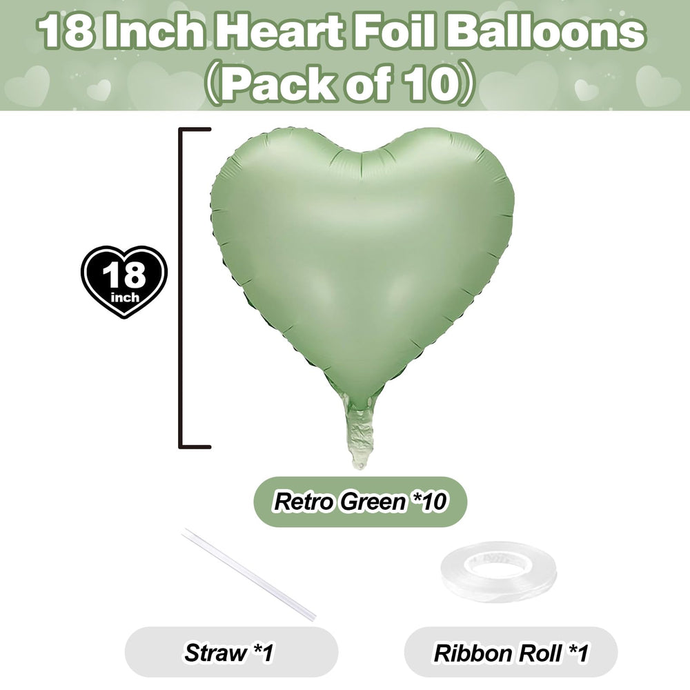 TAOYE olive green heart foil balloons close-up for chic centerpieces.