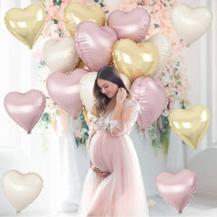 TAOYE party setup featuring dusty pink heart balloons.