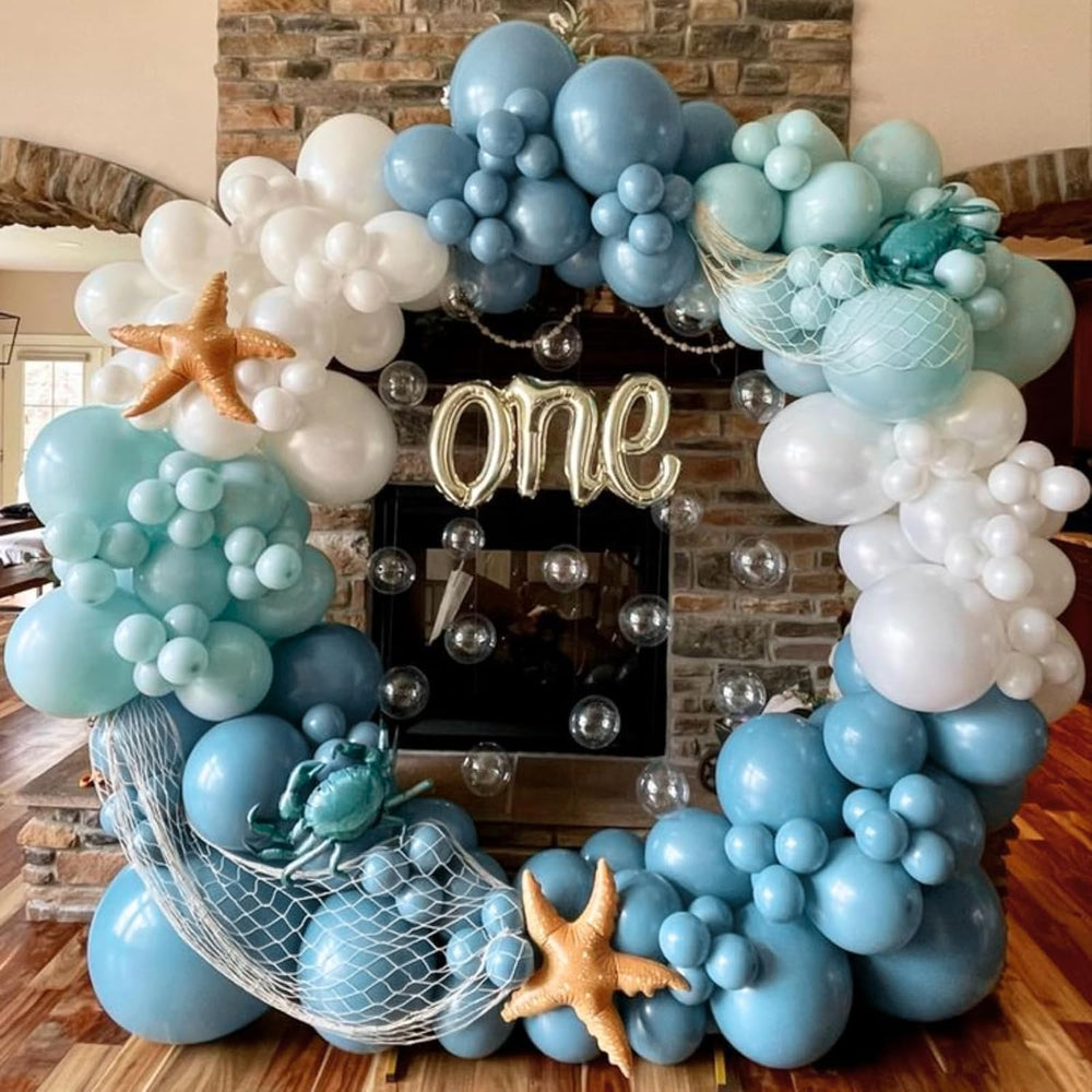 TAOYE pastel teal blue balloons add vibrant focal points.