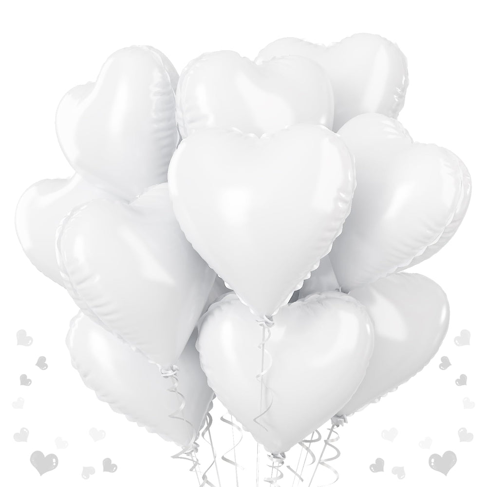 TAOYE White Heart Foil Balloons 18-inch bundle for elegant wedding decor.