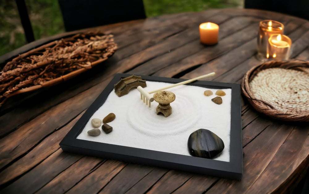 Tapbull Zen Sand Garden bridge figure adds tranquil desk decor.