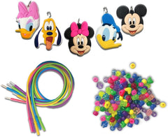 Five rubber necklaces included in the Tara Toys Minnie Mouse kit for safe, kid-friendly crafting.