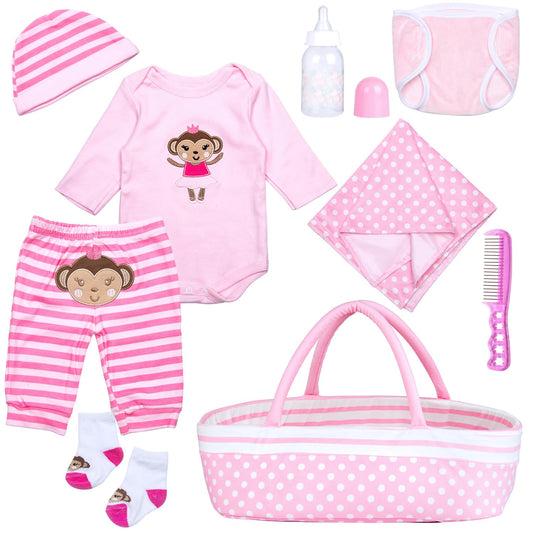 TatuDoll pink dot bassinet for dolls, portable storage and tidy play space.