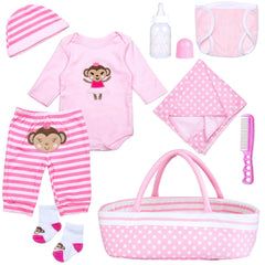TatuDoll pink dot bassinet for dolls, portable storage and tidy play space.