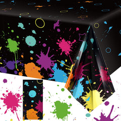 Tatuo neon glow tablecloth with circle-splatter pattern for vibrant party decor.
