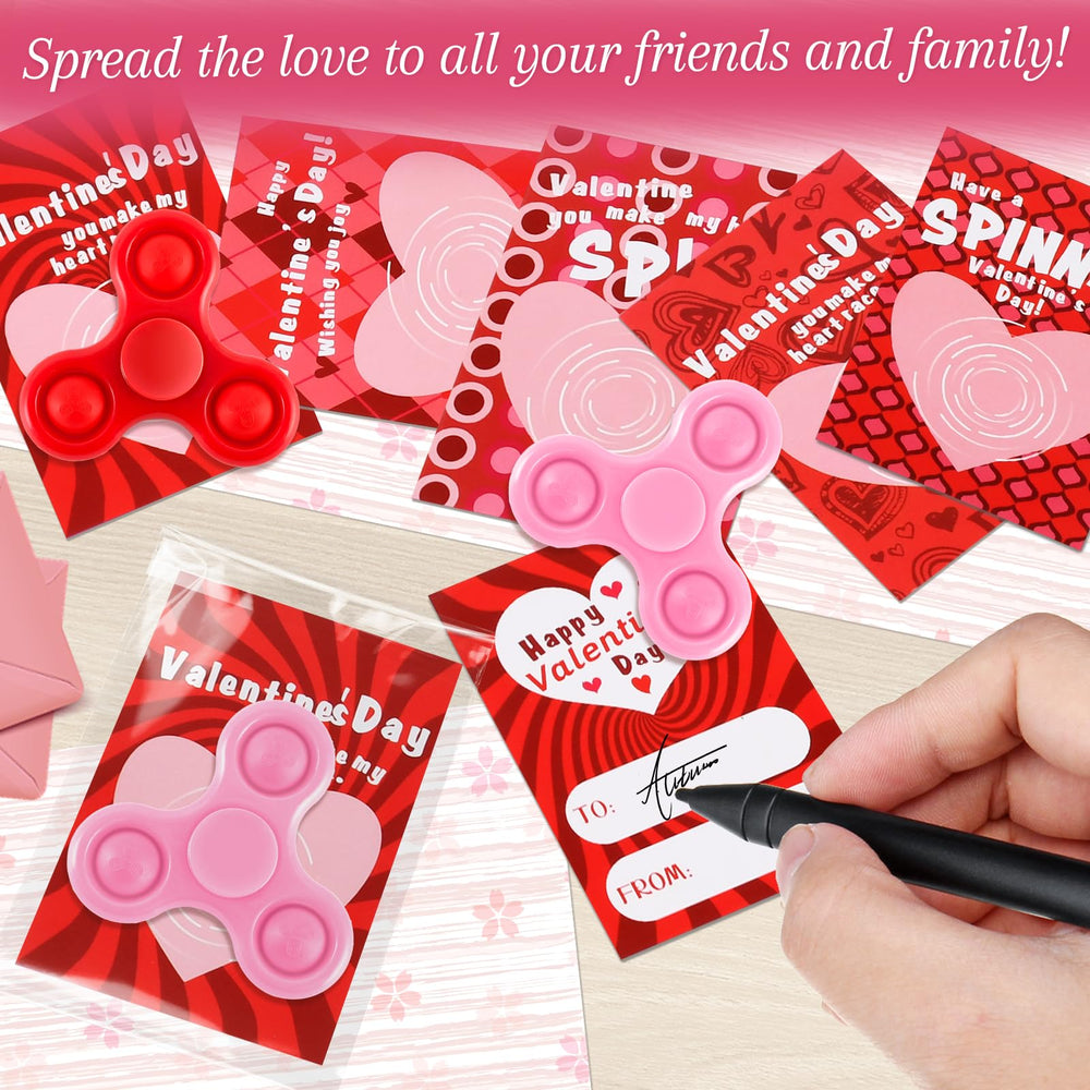 TATWOQ Valentines cards with spinners closeup, a playful classroom surprise