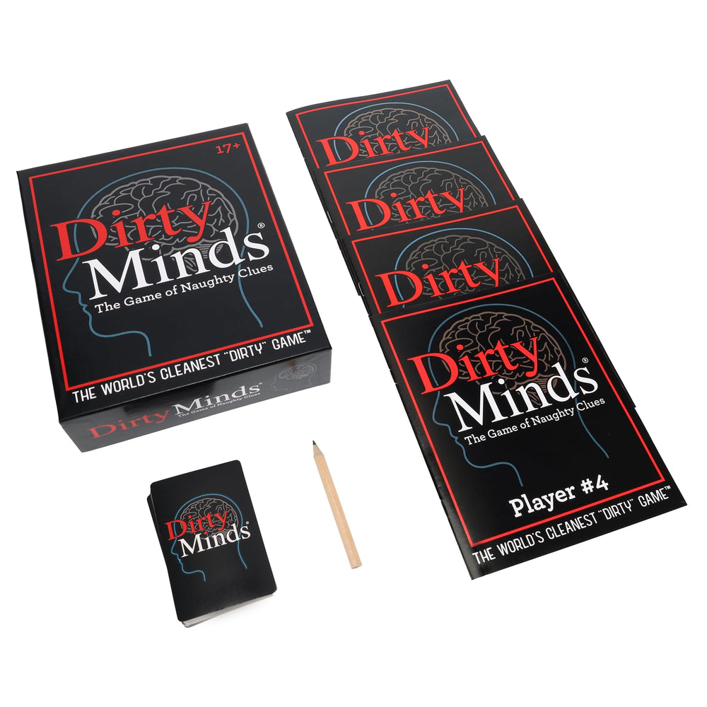 Face-up card spread demonstrating clue-to-answer dynamics in Dirty Minds