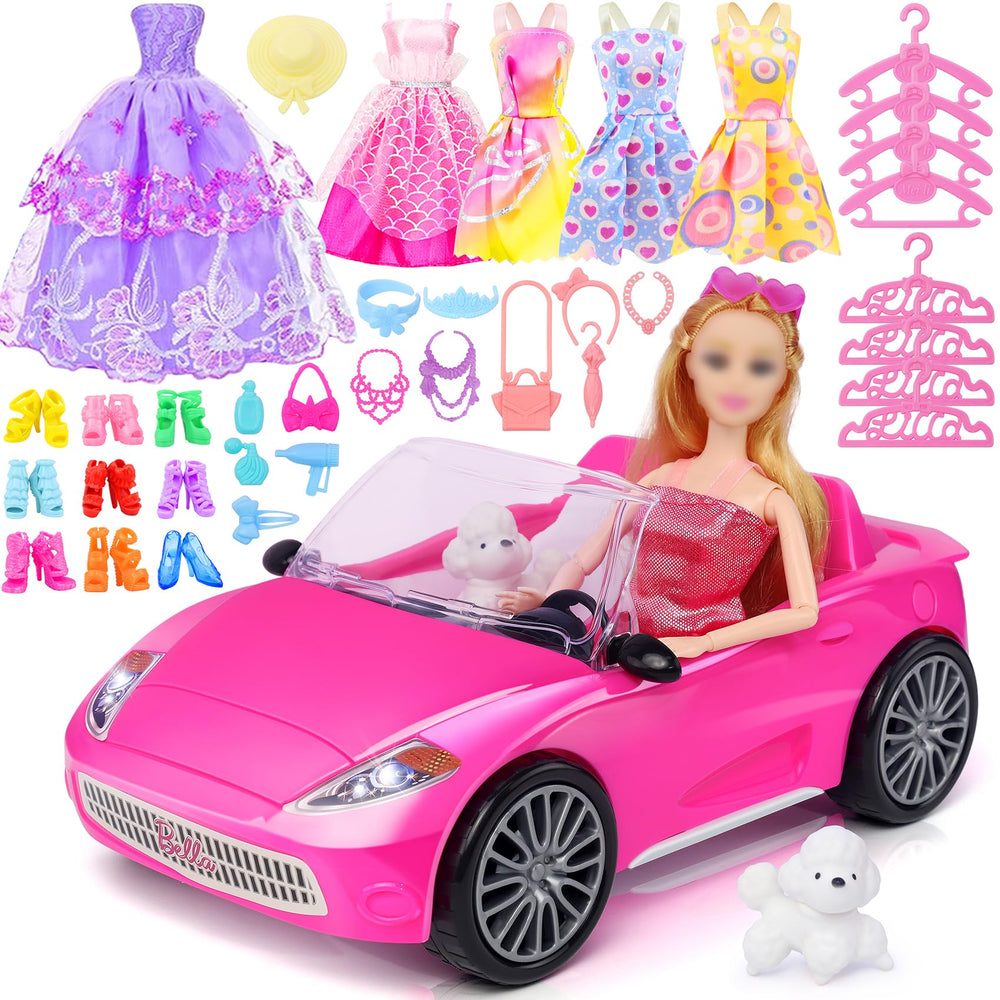 TDDS9 rose convertible doll car—stylish ride with safety-conscious interior features.