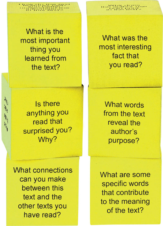 Teacher Created Resources foam nonfiction comprehension cubes packaging for quick classroom setup and easy access.