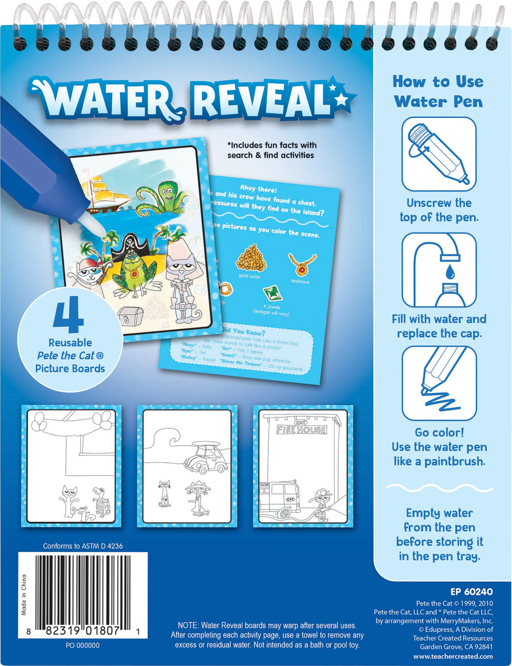 Pete the Cat Water Reveal boards feature search-and-find activities for kids