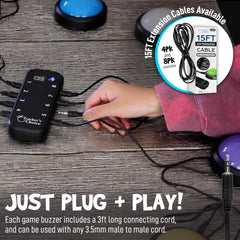 Teacher's Choice light-up buzzer system classroom trivia setup in use.