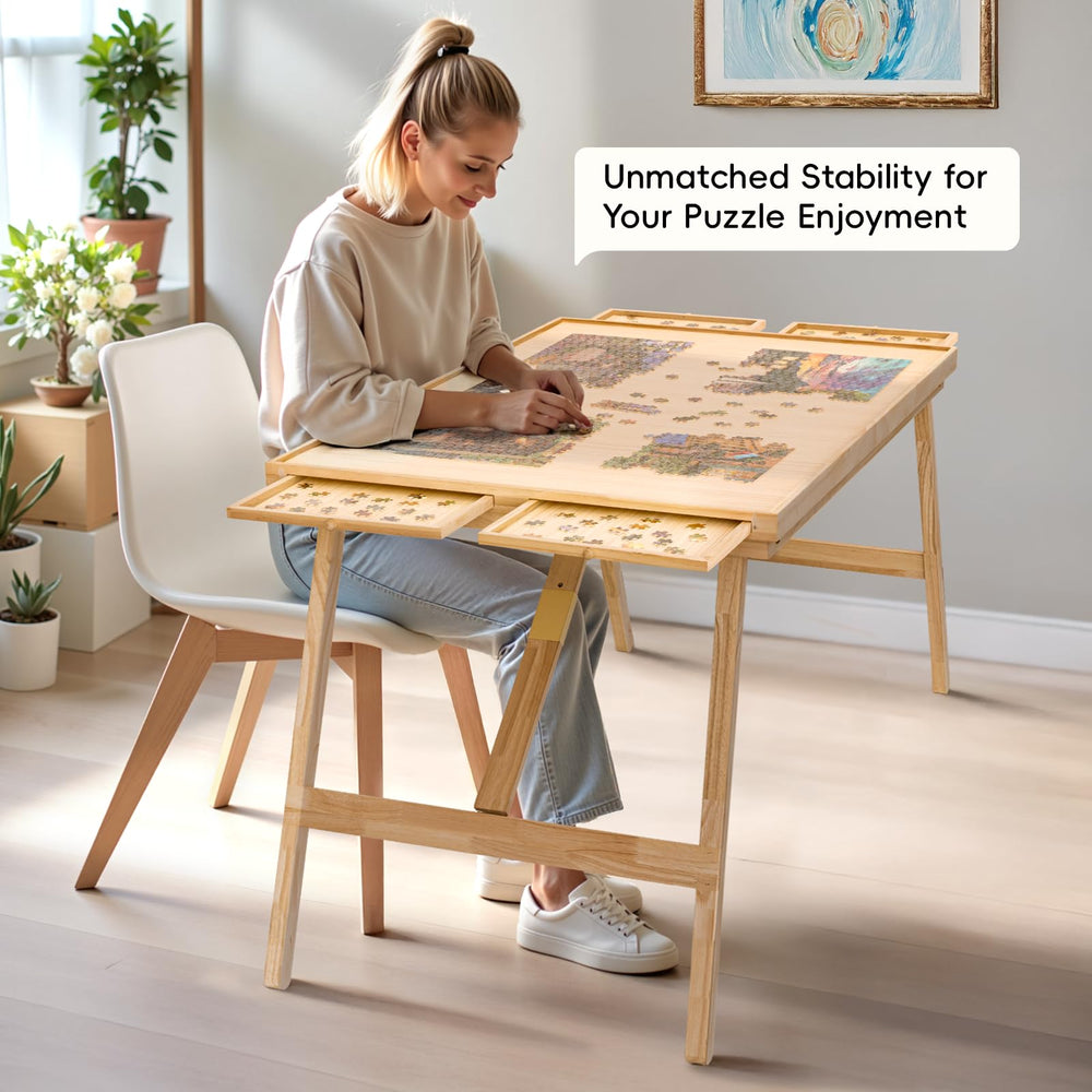 TEAKMAMA engineered wood surface offers smooth piece maneuverability during puzzles.