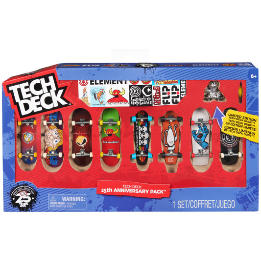 Tech Deck 25th Anniversary 8-Pack assembled boards showcase authentic branding for fans and collectors.