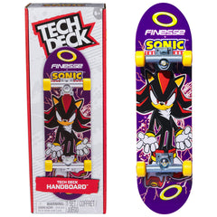 Tech Deck handboard with Finesse X Sonic Hedgehog graphic for display and practice.