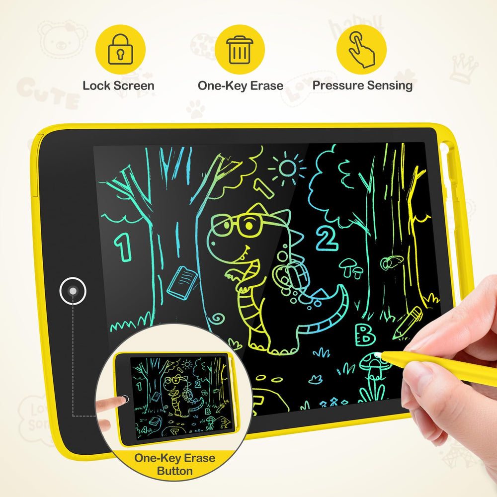 Close-up of the erase button on TECJOE LCD writing tablet, easy reset of drawings