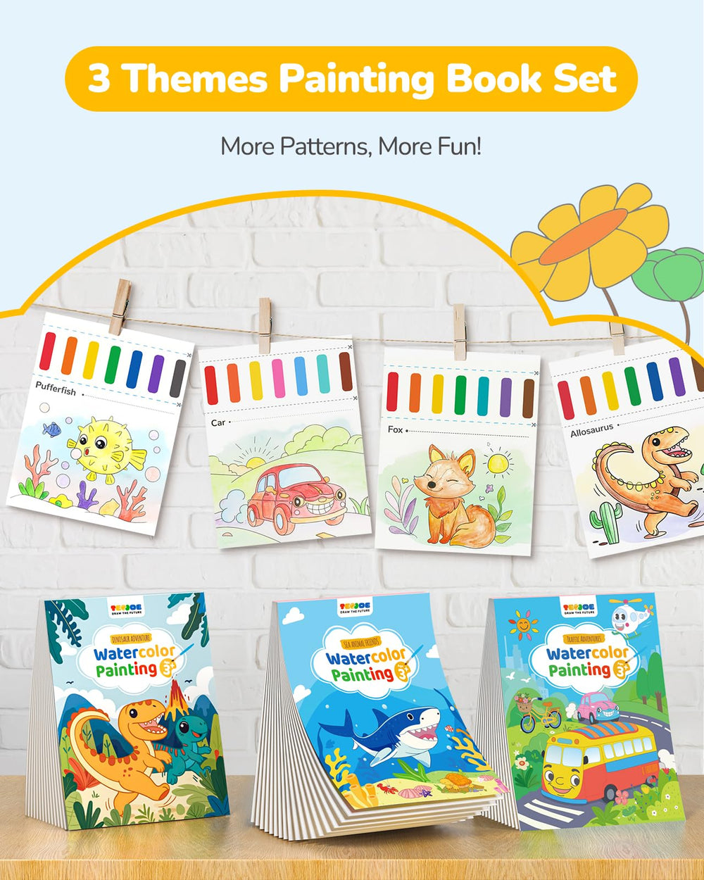 TECJOE 3-pack paint with water pages open showing color activation.