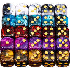 TecUnite 25-piece marble-color dice set ideal for quick color coding in play.