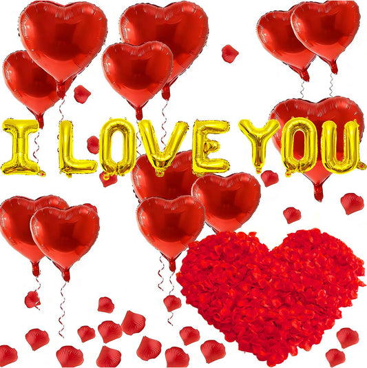 Tedercle I Love You balloon set with heart shapes for romantic celebrations