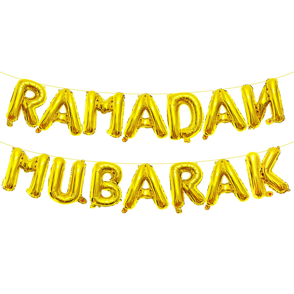 Tedercle Ramadan Mubarak banner letters illuminate walls with festive gold shine