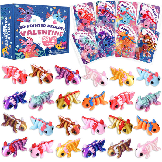 Teeanzo axolotl figurines 24-pack for classroom exchanges and gifts.