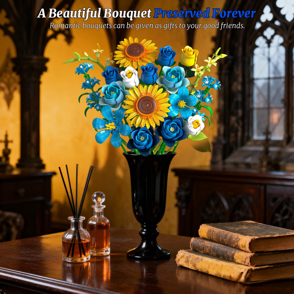 Teefrye Gothic blue rose and sunflowers art piece enhances room ambience.
